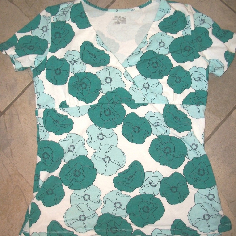 Great Northwest Blue and Teal Floral Top S